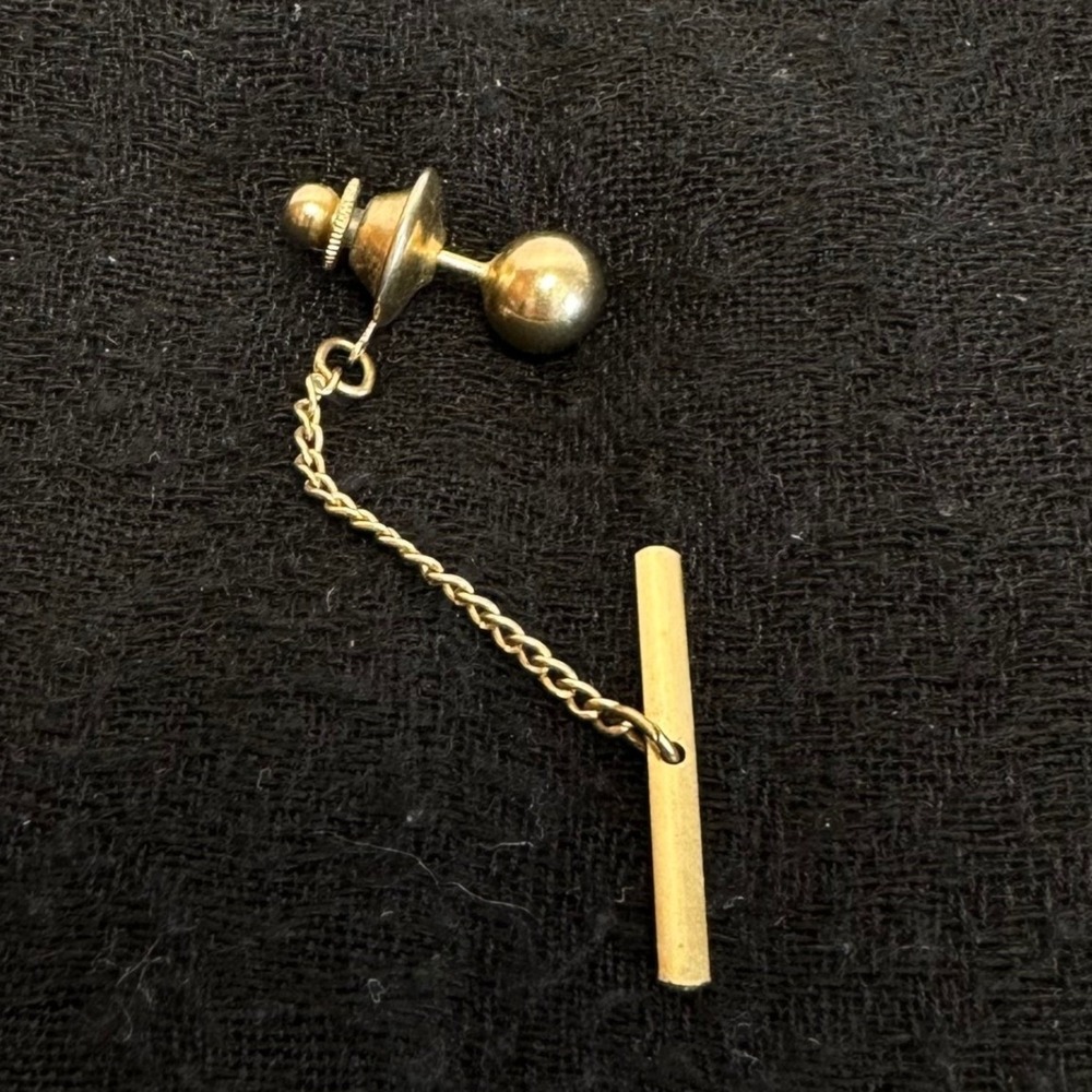 Gold Tone Round Ball Head Tie Tack Mens‎ T-Bar Safety Chain